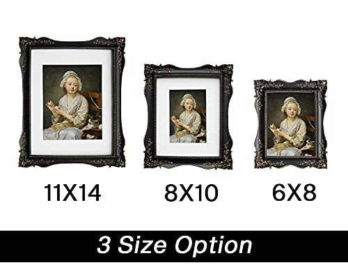 Asowin Antique Picture Frames,8×10 Baroque Photo Frames With Floral Relief, Wall And Tabletop Picture Frames Black #TOP4