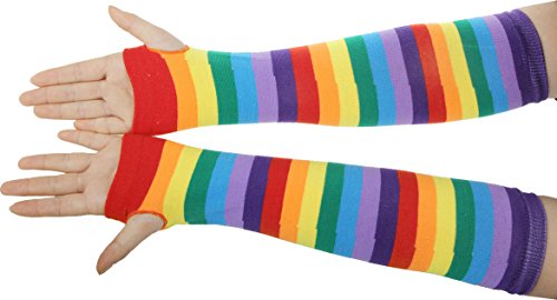 Bienvenu Punk Gothic Rock Long Arm Warmer Fingerless Gloves, Rainbow Color
