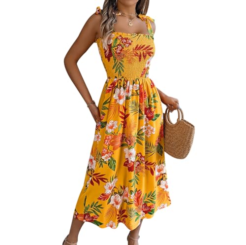 Vestidos Largos Flores Mujer de Tirantes Vestido Floral Verano sin Mangas con Volantes Vestidos de Playa Estilo Hawaiano