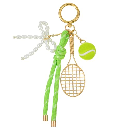 Gold Tennis Keychain Tennis Racket with Ball Keychain Key Ring Mini Cute TennisRacket Ball Keychains with Peal Mini Metal TennisKeychain for Women Men Gifts Christmas Gifts Sport Lovers Team