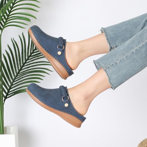 Image of Comfortable Clogs for Women Closed Toe Mules Slip On - Summer Casual Womens Clogs Mules Backless Arch Support Wedge Platform Sandals All-Day