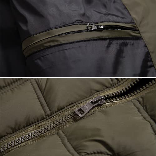 Msmsse Winter Vest For Men Warm Outdoor Padded Puffer Vest Zip-Up Sleeveless Hoodie Jacket Army Green M #TOP6
