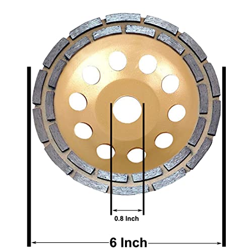Wellyuk Double Row Diamond Cup Grinding Wheel 6 Inch, Large Heavy Duty Concrete Surface Angle Grinder Disc For Granite Stone Marble Masonry Ceramic Golden Blade Disk #TOP1