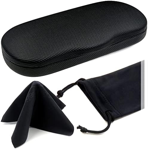 Men Hard Eyeglass Cases with Microfiber Cleaning Cloth - Black Eyeglass case | Glasses case hard shell for Small to Medium Frames Men Hard Glasses case (AS196 Rough Black)