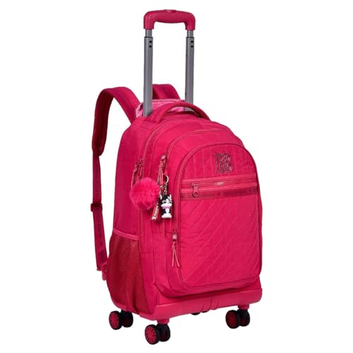 Mochila RB 4 Rodas 360 ° Rodinha Escolar infantil Carrinho Costa Feminina Menina (Rosa)