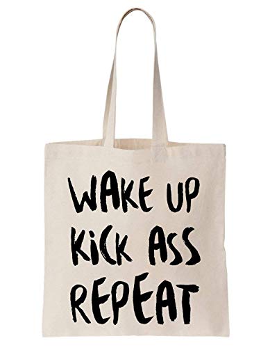 Preisvergleich Produktbild KRISSY Wake Up Kick Ass Repeat Schultertasche Tote Bag