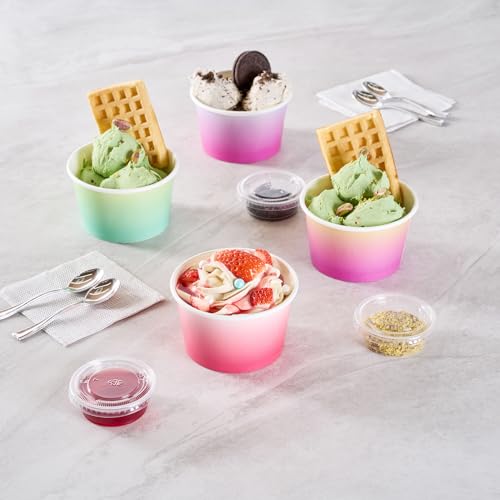 Image of Restaurantware Paper Cups 200 Count 8 Ounce Square Disposable Ice Cream Containers, Leak-Resistant Paper Dessert To Go Cups, Hot And Cold Food, Durable Pink And White Ombre Design