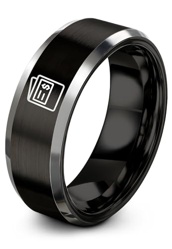 Zealot Jewelry Gift for Waiter Check Presenter Ring Tungsten Silver Black Mens Work Safe Tungsten Band for Women Modern Valentine for Boyfriend 12th Anniversary 54th Birthday for Black Men Size 7