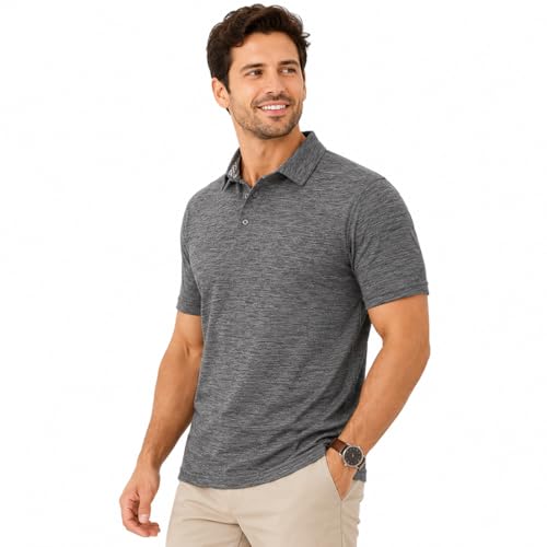 Image of Blu Apparel Mens Golf Polo Shirts Breathable Quick Dry 4-Way Stretch Moisture Wicking Soft Golf Shirts for Men (UK, Alpha, XL, Regular, Regular, Charcoal Marl)