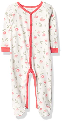Calvin Klein Girls' Coverall, White Luster/Equator Pink/Coral Reef, 0-3 Months