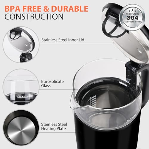 Taylor Swoden Electric Kettle with Temperature Control, Digital Display Double- Walled Insulated Kettle Cordless, Keep Warm Automatic Shut-Off Boil Dry Protection, Glass Kettle Black, 1.7L 2200W - 3
