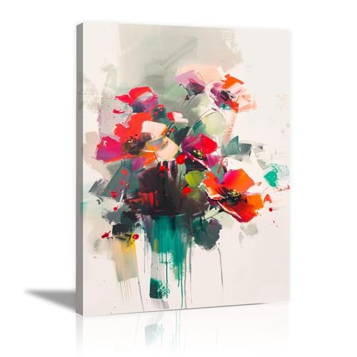 Peinture abstraite florale encadrée pour habiller un mur blanc de salon