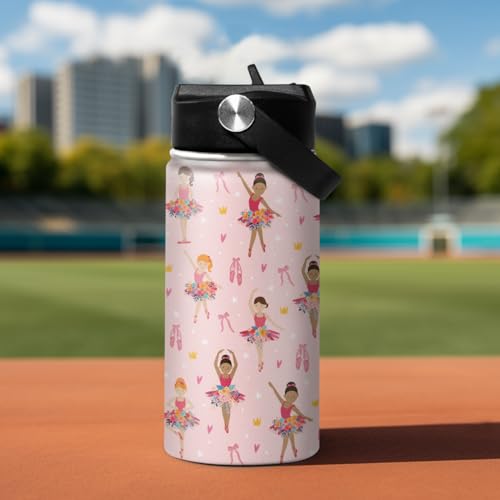 Image of SANDJEST Kids Water Bottle Ballet Water Bottles 12oz with Straw Insulated Stainless Steel Travel School Tumbler Double Wall Vacuum Cup for Girls Kid