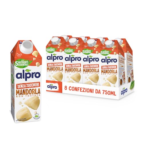 ALPRO SENZA ZUCCHERI, Bevanda alla MANDORLA, 100% vegetale con vitamine B2, B12, D2, E (8 confezioni da 750 ml)