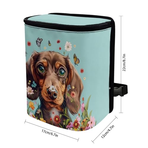 Image of Talayituse Dachshund Butterfly Daisy Print Car Trash Can Accessories Organizer Garbage Bag Dustbin Container with Lid Waste Basket Storage Pocket Hanging Large Size Vehicle Trash Bin