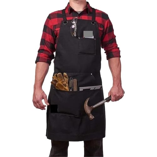 LSNNMU Tablier De Travail Tablier de Travail en Toile cirée avec Poches, réglable, for Le Jardinage, Le Travail du Bois, Robuste, Porte-Outils for Charpentier, Hommes et Femmes(Black)