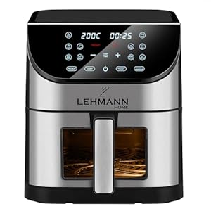LEHMANN Heteluchtfriteuse met mand van 8 liter, 1800 W, met 12 programma’s, kijkvenster, verlichting, max. 200 °C, timer, touch-display, anti-aanbaklaag, wasbaar in