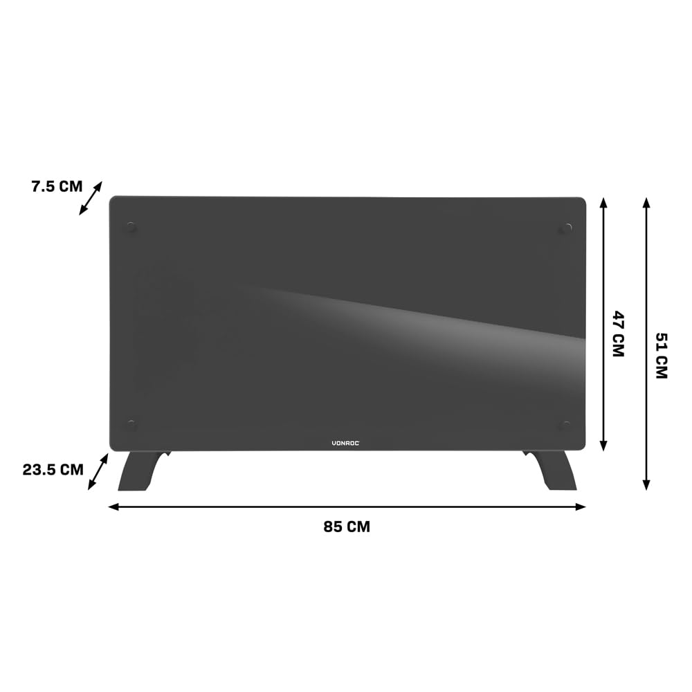 Radiateur Electrique Connecté 2500W VONROC - Panneau Verre, WiFi (App Tuya), Thermostat, IP24 - Chauffage Jusqu'à 30 M² - 10