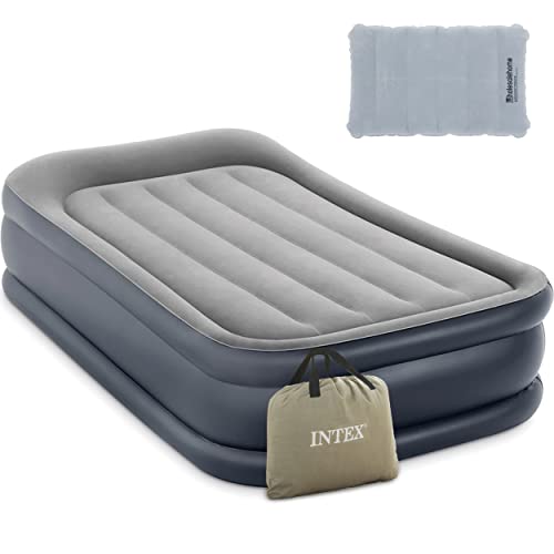 Intex Twin Air Mattress With Built In Pump - 16.5" Dura-Beam Plus Deluxe Raised Pillow Rest Twin Blow Up Mattress With Wholesalehome Inflatable Pillow For Camping, Travel And Home #TOP14