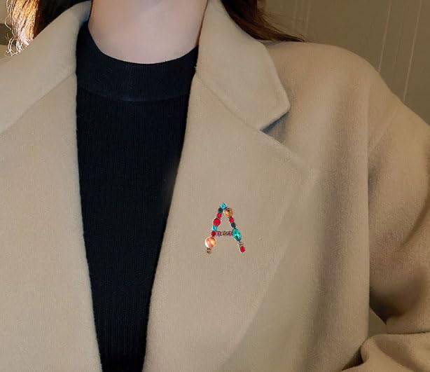 Image of Rhinestone Initial Brooch - 26 Letter A-Z Lapel Pin with Colorful Crystals - Capital Letter Pin for Women & Girls - Suitable for Dress, Suit, Bags & Decors