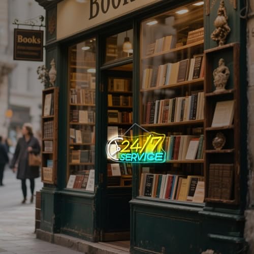 Image of Open Neon Sign 24H Service Neon Signs for Wall Decor USB Powered Adjustable LED Letters Sign Lights for Shop Bar Party 24Hours Open Place Club Gifts Convenience Stores Wall Decor