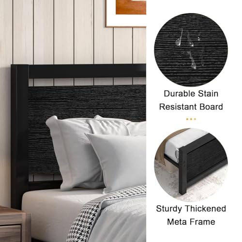 Catrimown Full Size Bed Frame with Headboard, Metal Full Bed Frame with Strong Steel Slat Support, Heavy Duty Platform Bed, Under Bed Storage, No Box Spring Needed, Noise-Free, Easy Assembly, Black