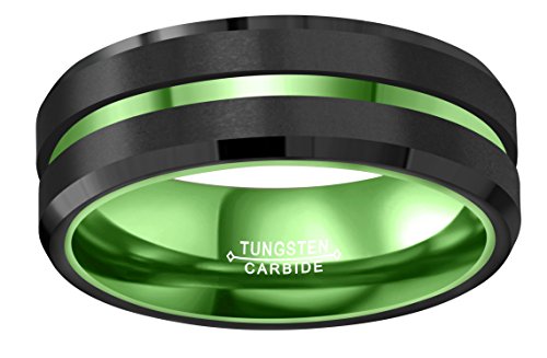 Crownal 8Mm Green Black Tungsten Wedding Bands Rings Men Women Green Groove Matte Finish Size 6 To 16 (8Mm,9) #TOP1