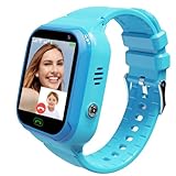 JKCKO 4G Kids Smart Watch GPS Tracker, Boys Girls Kids Smartwatches Phone Watch Video Call SOS Emergency Alarm Voice Chat Game and Touch Screen Tracking Smartwatch for Age 4-12 (Blue)