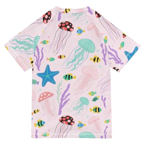 Under Ocean Animal Jellyfish Starfish Pink Colorful Short Sleeve Matching Bathing Suits for Kids Swimsuit for Kids Girls Rash Guard Girls for 3-12 Years trajes de bano para nina2