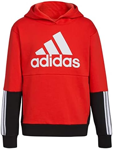 adidas boys Active Sport Athletic Pullover Hooded Sweatshirt, Vivid Color Block Red, Small
