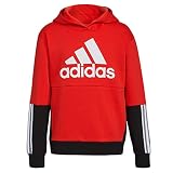 adidas boys Active Sport Athletic Pullover Hooded Sweatshirt, Vivid Color Block Red, Small