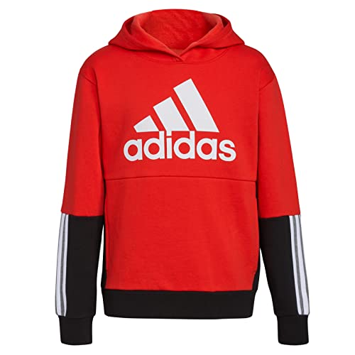 Adidas Boys Active Sport Athletic Pullover Hooded Sweatshirt, Vivid Color Block Red, Small #TOP4