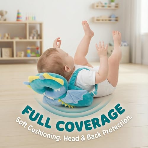 Image of Baby Head Protection Backpack - Soft Lightweight Fall Cushion for Toddlers During Crawling & Walking, Helps Ease Impact from Backward Tumbles(Dragon)
