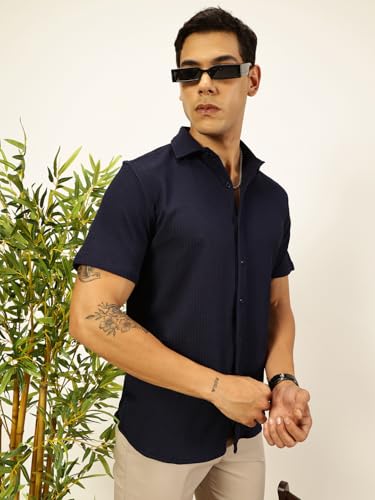 Image of Thomas Scott Men's | Solid | Half Sleeve | Slim Fit | Cotton Blend | Spread Collar | Casual Shirt
