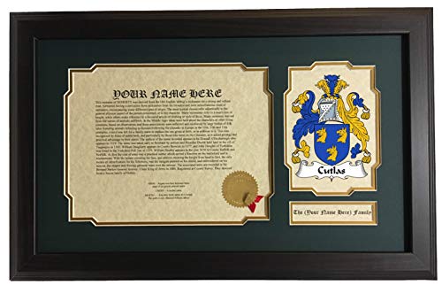 Cutlas - Coat of Arms and Last Name History, 14x22 Inches Matted and Framed