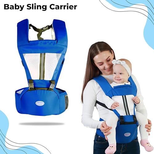 Image of Bembika Baby Carrier with Hip Seat - Soft Kangaroo Bag & Sling Carrier, Multiple Carry Positions, Adjustable Infant Carrier for Hands Free Parenting -(3-24 Months | 3-15 Kg | Blue)