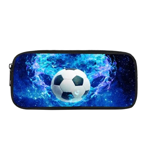 NETILGEN Trousse à crayons pour garçons et enfants - Grande capacité avec fermeture éclair - Cadeau amusant pour la rentrée scolaire - Football bleu feu