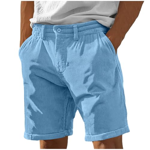 Image of Cambkatl Straight Leg Corduroy Shorts for Men Summer Versatile Outdoor Casual Stretch Lounge Shorts with Pockets