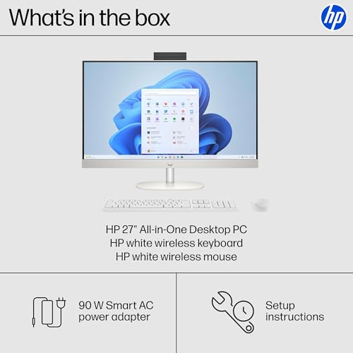 Image of HP 27 inch FHD Touchscreen 2TB Mega Storage All-in-One Desktop Computer, 16GB DDR5 RAM, 3TB Storage (2TB SSD + 1TB External), AMD Ryzen 5 7520U Processor, WiFi6, Wireless Keyboard & Mouse, Windows 11