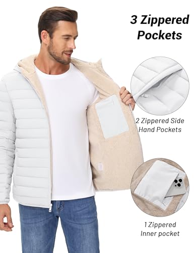 Image of Cotrasen Mens Puffer Jacket Sherpa Lined Water Resistant Hooded Full Zip Mid-Weight Warm Insulated Winter Coat
