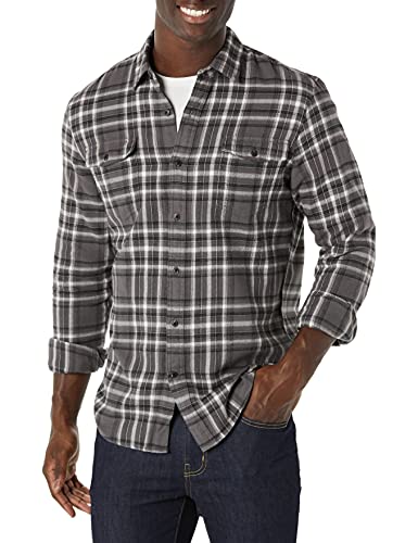 Amazon Essentials Camisa Entallada de Franela con Dos Bolsillos y Manga Larga Hombre, Gris...