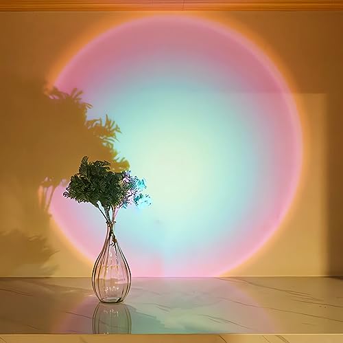 Image of Sunset Visual Lamp Projector - Battery Powered, 2 Levels Brightness & Self-Adhesive LED Lights, Night Light for Home /Bedroom /Party /Photography (Rainbow)