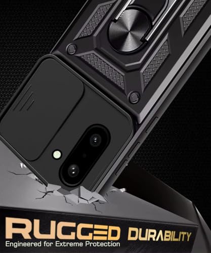 Image of WOW IMAGINE Tough Armor Bumper Mobile Back Case for 1+ OnePlus 15R 5G 2025 | Sliding Camera Cover | Shock Proof 360 Protection | Hybrid PC + TPU | Ring Holder with Kickstand - Black