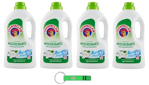 4 x Chanteclair Lavatrice Bianco Muschio Detersivo Liquido - Detersivo Liquido per lavatrice - Formula detergente con sgrassatore 28 lavaggi 1260 ml + portachiavi Beni Culinari