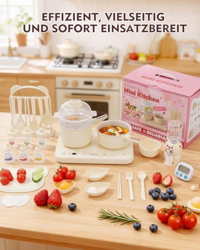 Elektrischer Hot Pot Doppelkochfeld Mini Multicooker – Elektro Kochtopf mit Dampfgarer & Suppentopf, für Hotpot und Suppen, kompakt, leicht zu reinigen (Beige)