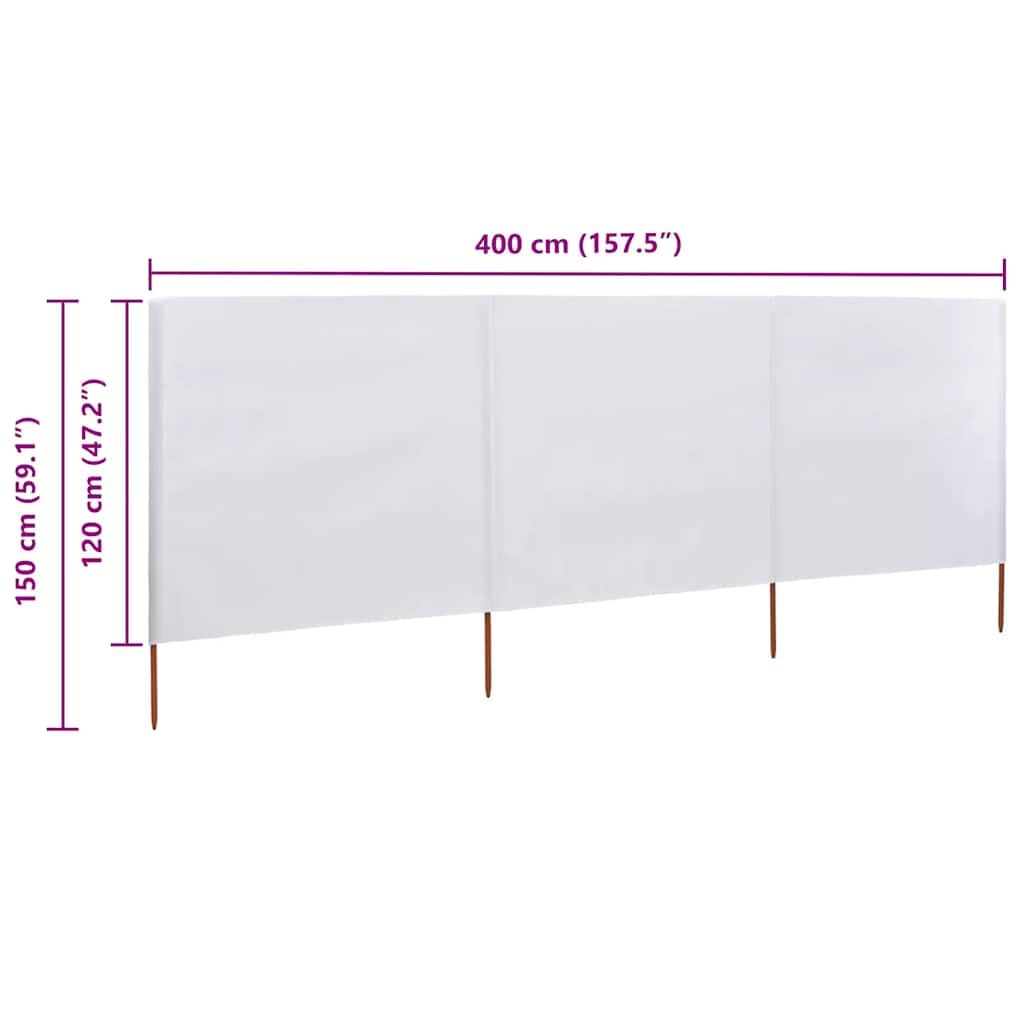 Paravent Retractable 3 Panneauxen Tissu Non Tissé Blanc 400x120 cm - Brise-Vent Extérieur avec 4 Poteaux en Bois pour Jardin, Terrasse et Camping