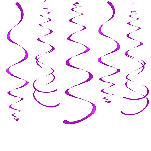 Image of WEVEN Purple Party Hanging Swirl Decorations Plastic Streamer for Ceiling, Pack of 28