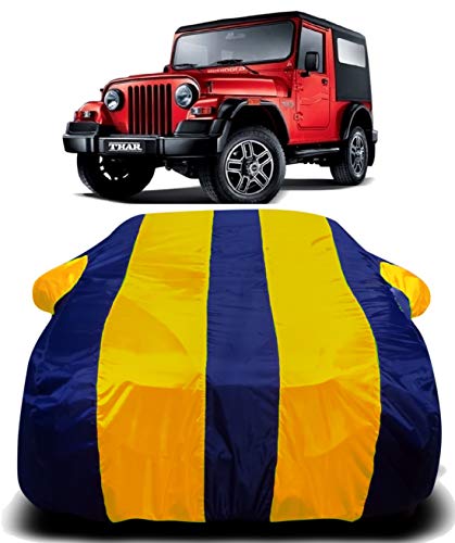 Image of Waterproof Car Cover with Ultra Surface Body Protection (Yellow Stripes) (Mahindra Thar)