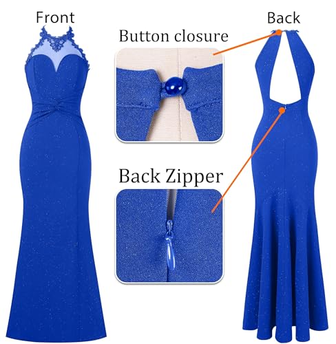 Image of VFSHOW Womens Formal Halter Keyhole Back Prom Gala Maxi Dress Evening Gown | Sexy Illusion Sweetheart Neck, High Slit, Wedding Guest, Applique, Twist Front Mermaid Dresses