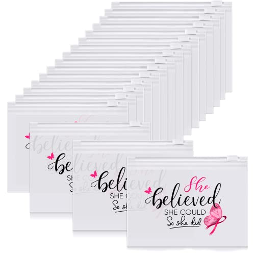 Oudain 60 Pcs Breast Cancer Awareness Makeup Bags Pink Ribbon Cosmetic Pouches Breast Cancer Survivor Gifts for Women Girls Multi Purpose Zipper Pouch Cosmetic Bags(Pink,Fresh Style)